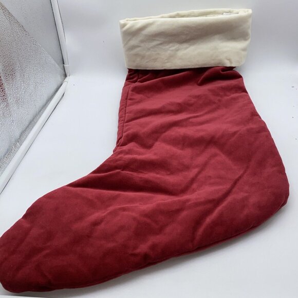 Pottery Barn Abigail Velvet Christmas Holiday Stocking Monogram Red Cream 24 in - Picture 7 of 10